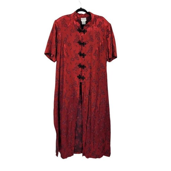 Vtg 90's Duster Cosplay Geisha Kimono Frog Knot High Slits Red Metallic  Sz 22 - Picture 7 of 14